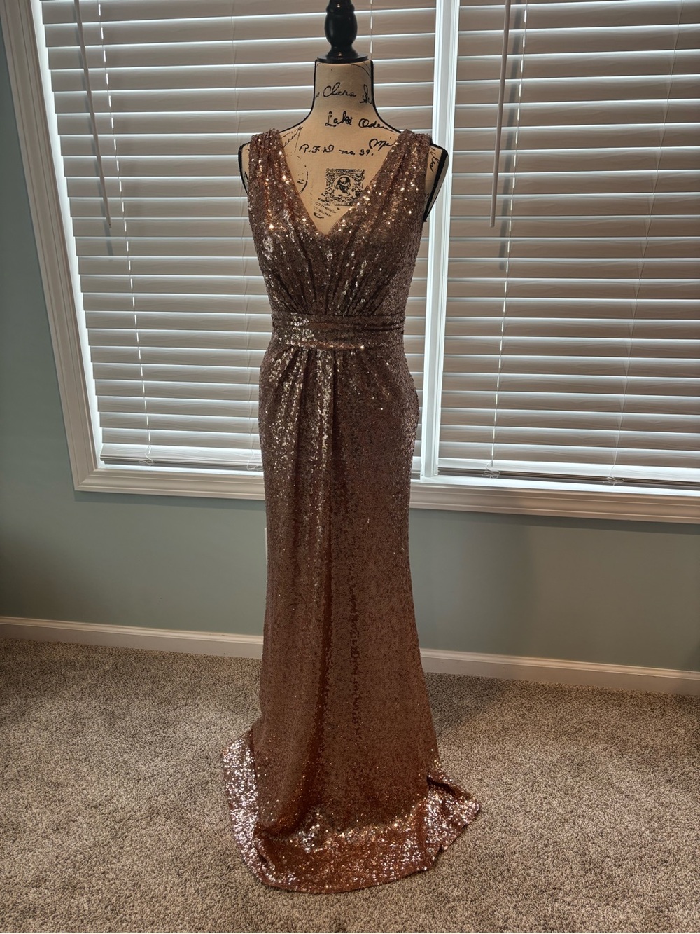 Revelry Rose Gold Sequin V-Neck Maxi Gown